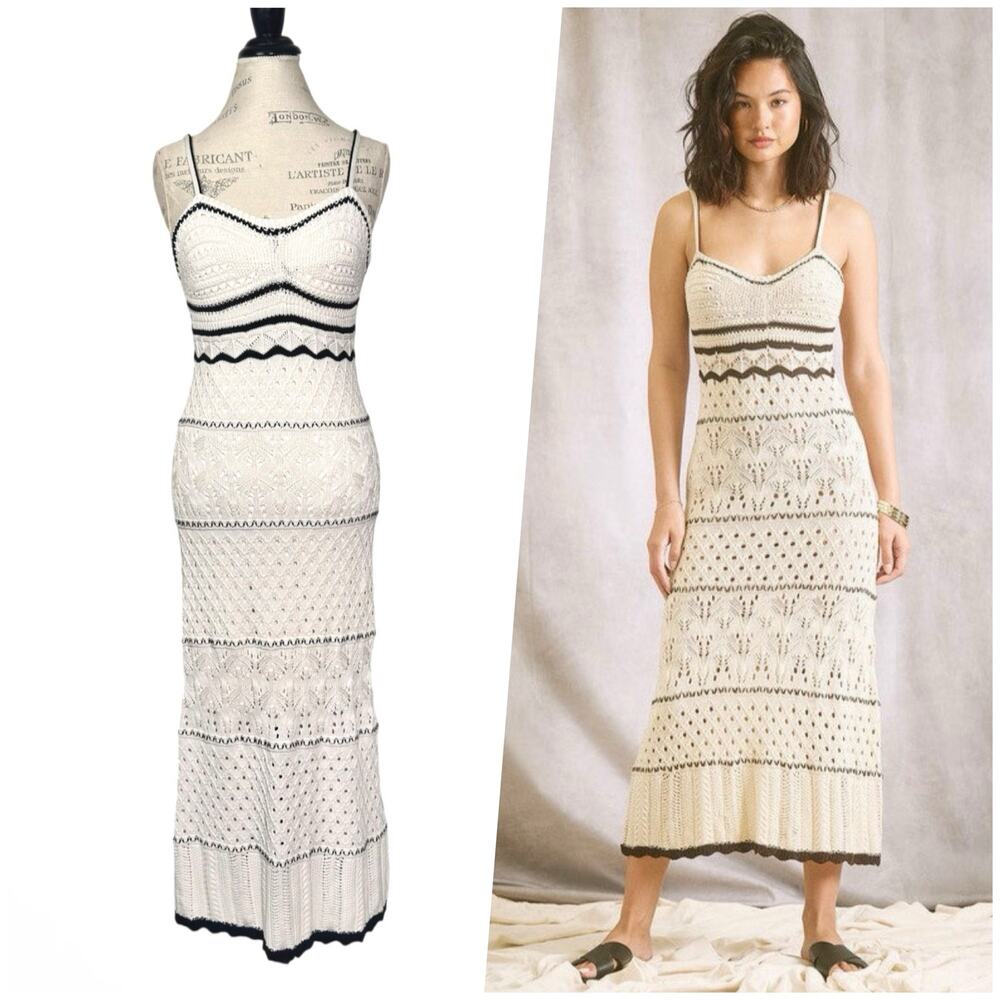 Olive + Oak | Women | Sleeveless Crochet Knit Stripe Spring Maxi Dress | Large